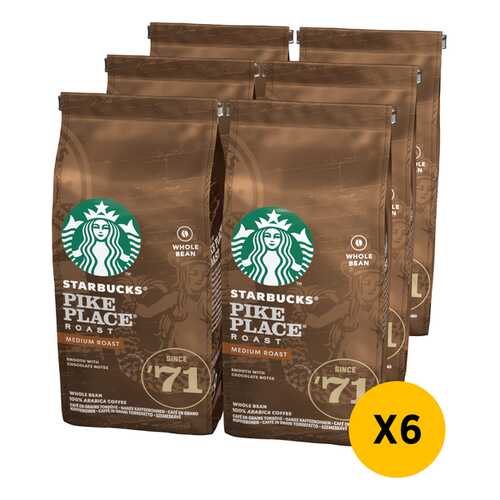 STARBUCKS Medium Pike Place Roast кофе в зернах 6 штук по 200г в Дикси