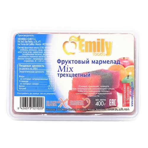 Мармелад Emily foods mix фруктовый трехцветный 400 г в Дикси