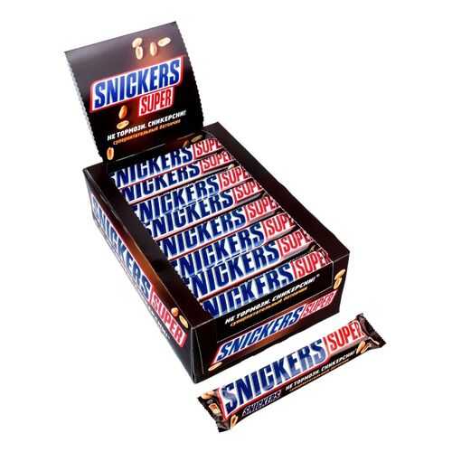 Батончик шоколадный Snickers Super коробка 32 штуки по 95 г в Дикси